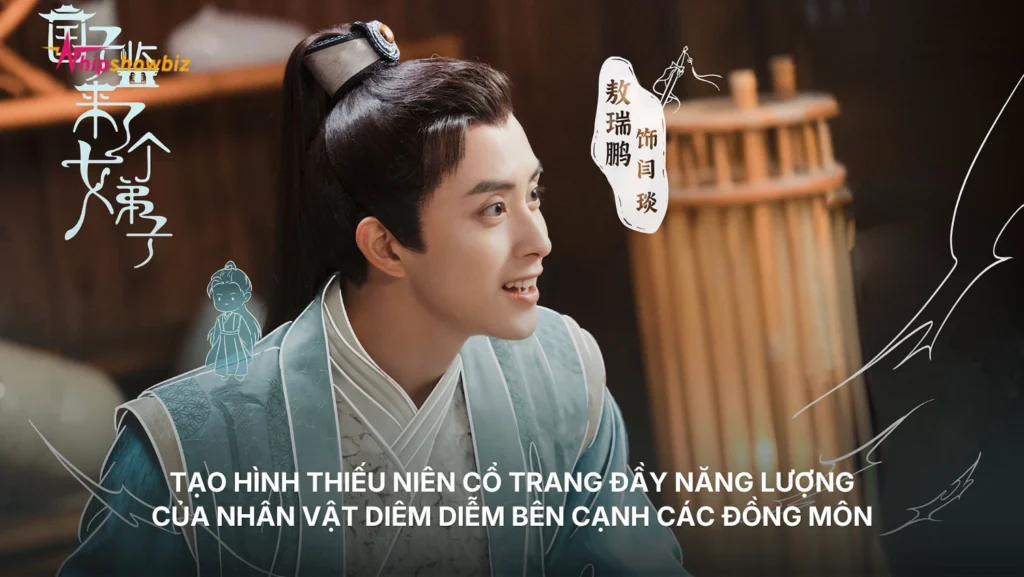 Tạo hình thiếu niên cổ trang đầy năng lượng của nhân vật Diêm Diễm bên cạnh các đồng môn