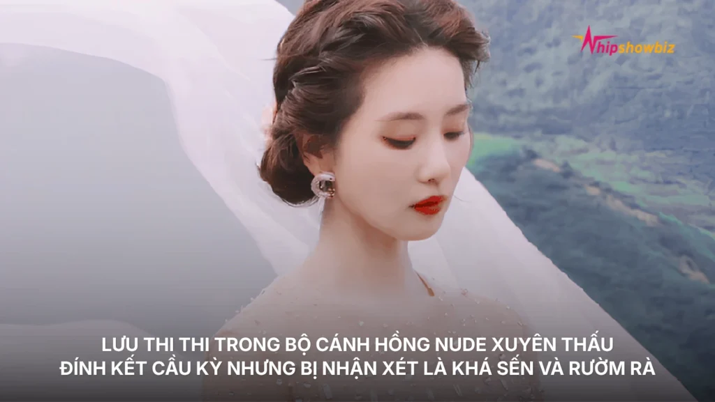 Lưu Thi Thi trong bộ cánh hồng nude xuyên thấu đính kết cầu kỳ nhưng bị nhận xét là khá sến và rườm rà