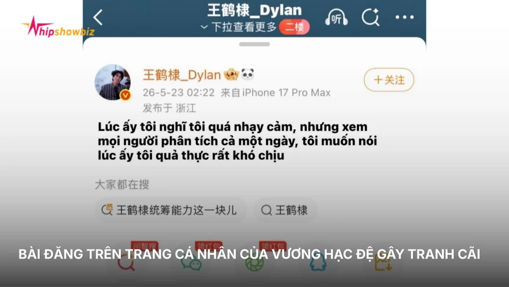 Bài đăng trên trang cá nhân của Vương Hạc Đệ gây tranh cãi